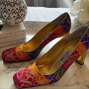 Timothy Hitsman Wowen’s Multi Color Rectangle Peekaboo Gold Heel Size: 7 1/2 N